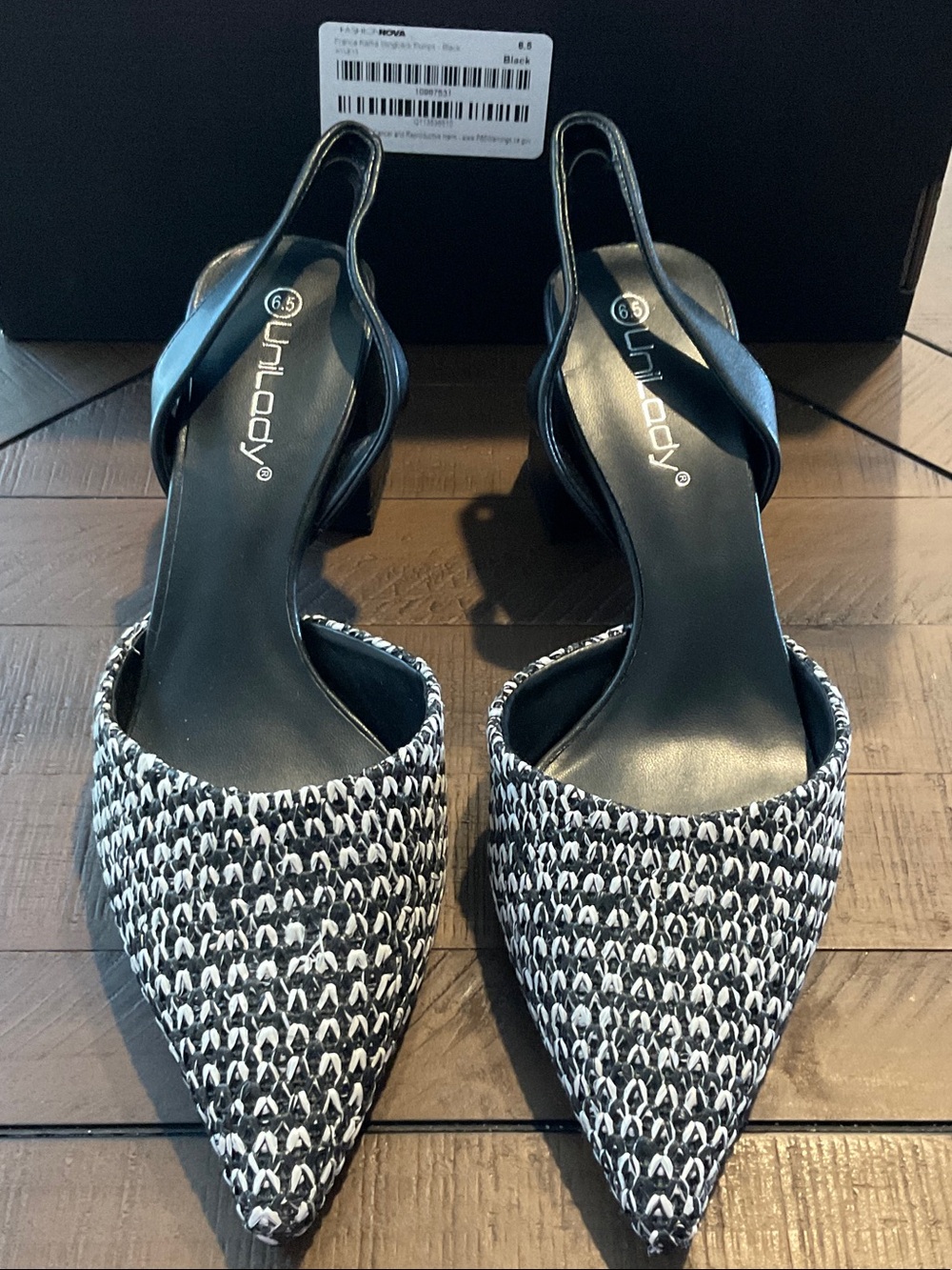 Unlabeled Black and White Pointed Slingback Heels